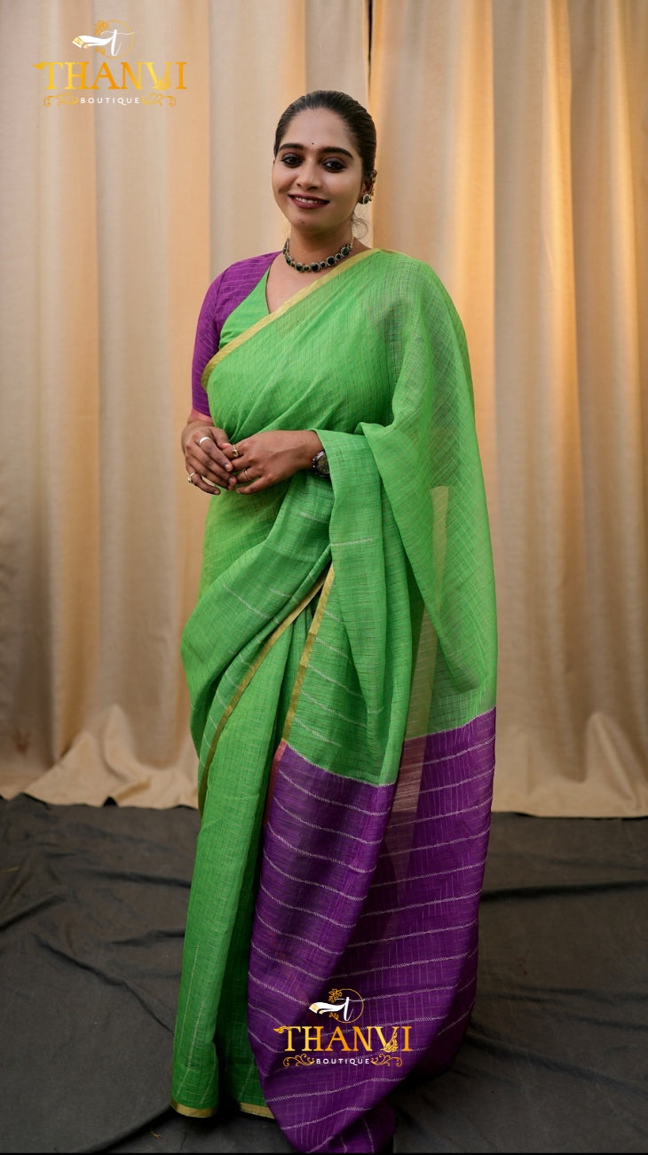 Popstick Check Zari Saree