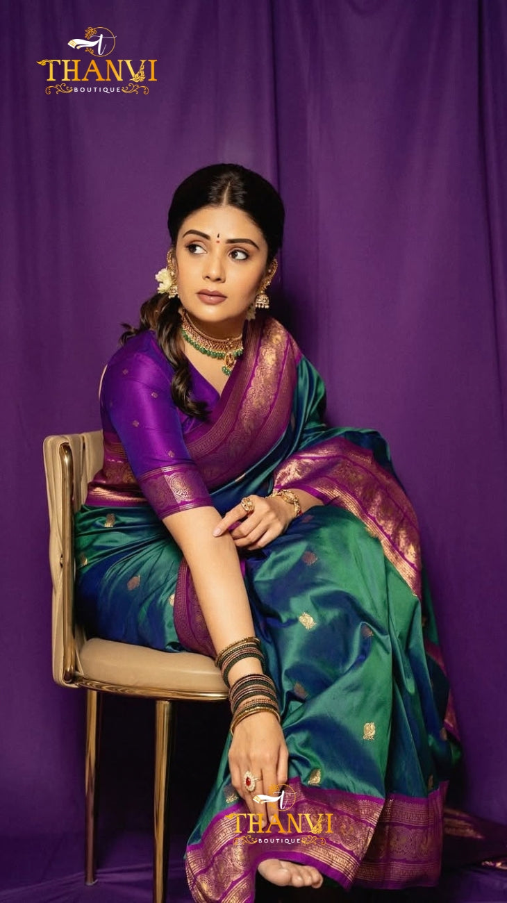 Dual Peacock  kanji silk saree