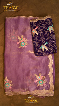 Spring Bird Embroidered Saree