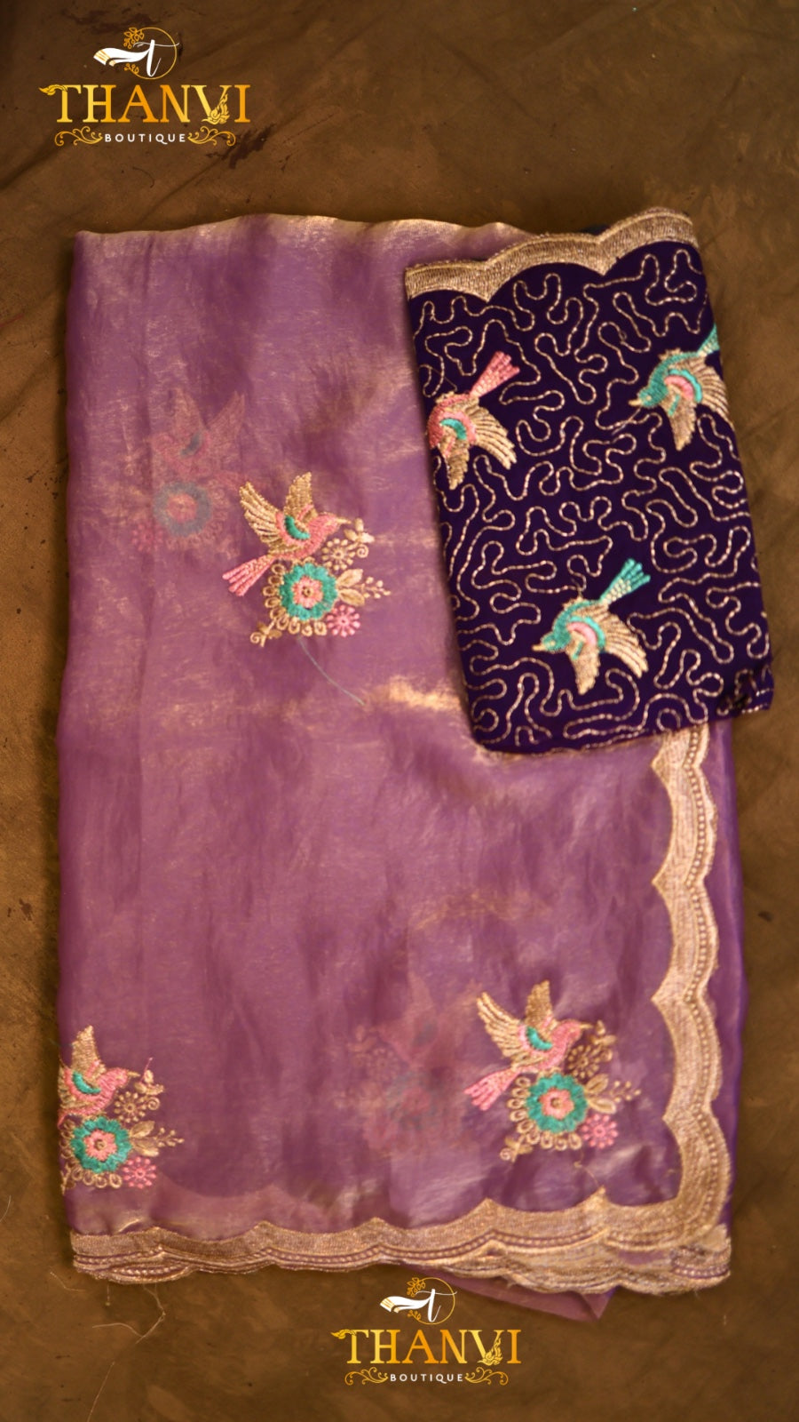 Spring Bird Embroidered Saree