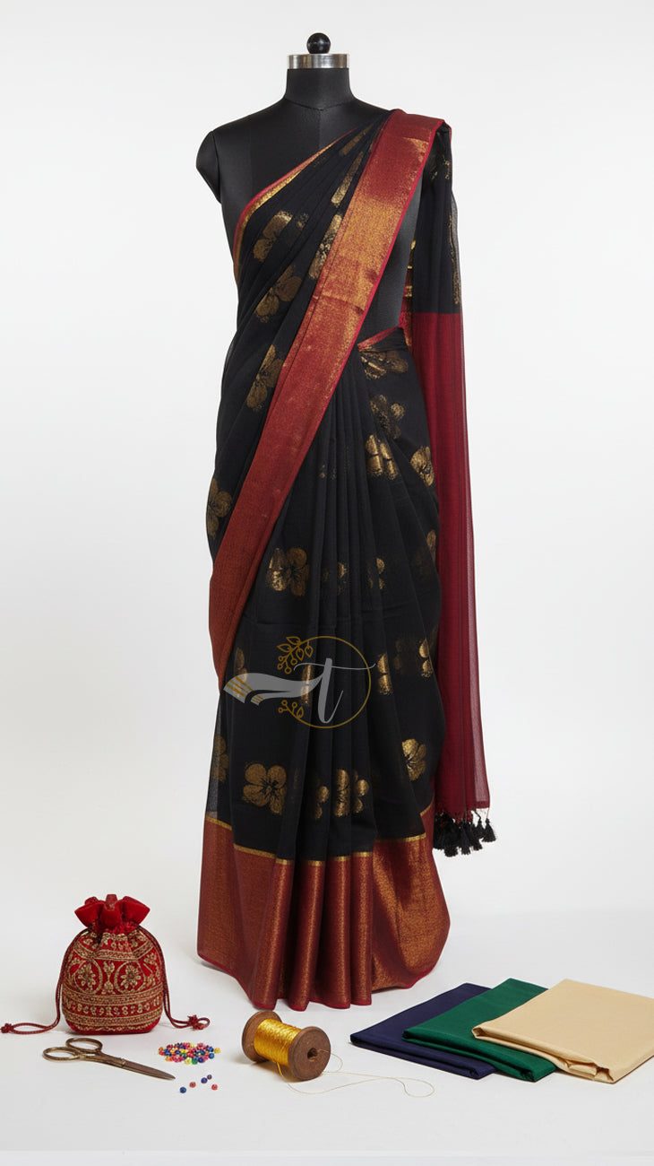 Zari Emb Stripes Border