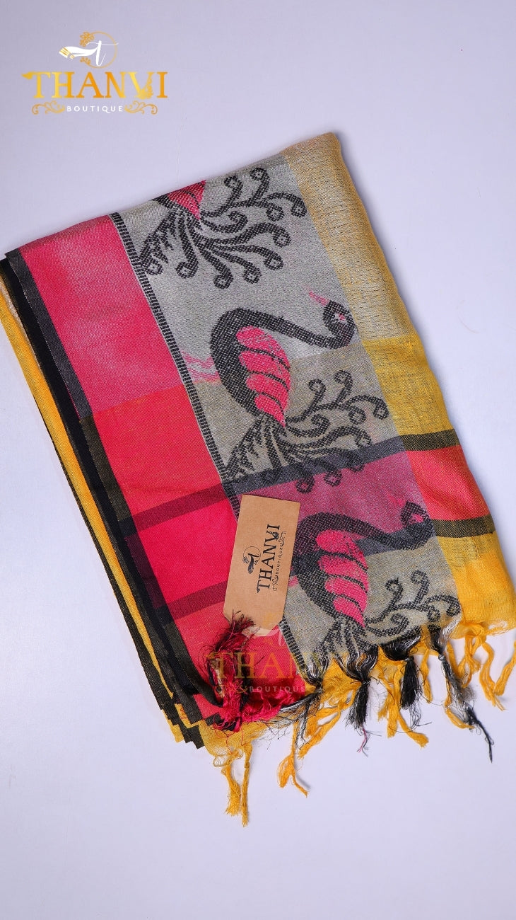 Linen Paithani Jacquard Saree