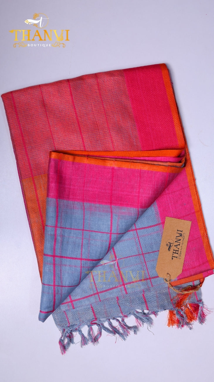 Linen Checks Saree