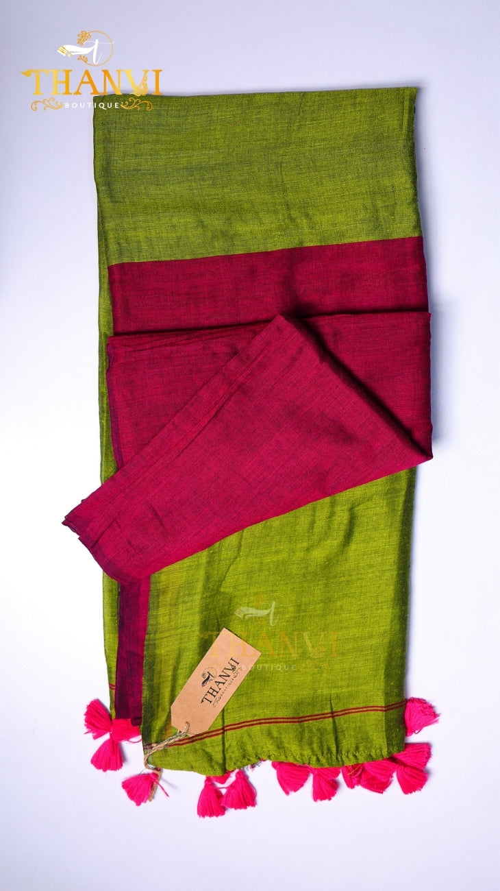 Craftstribe Semi Cotton Chiku Color Saree Daily Wear Sari with Matching Craftstribe Semi Cotton Chiku Color Saree Daily Wear Sari with Matching