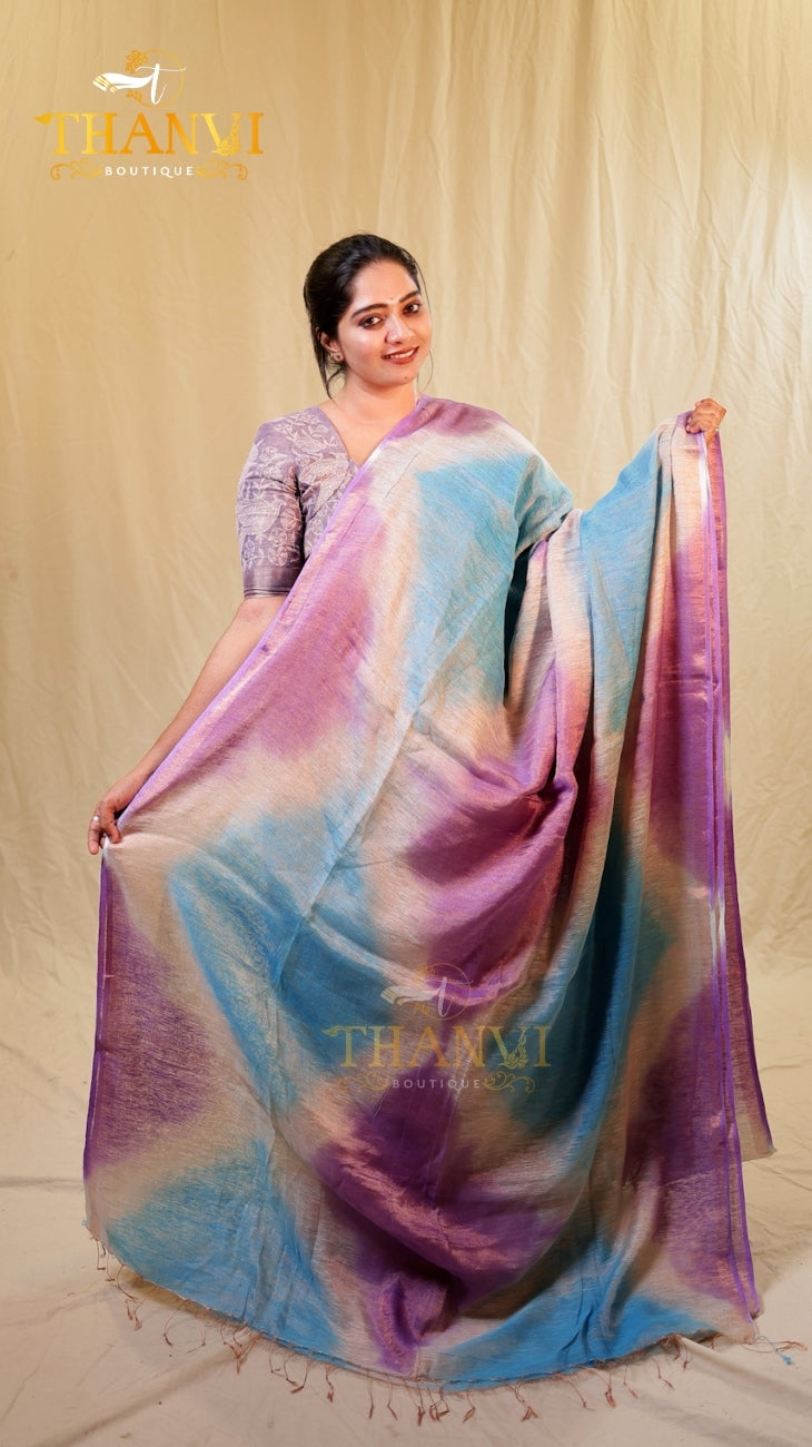 Tissue linen saree